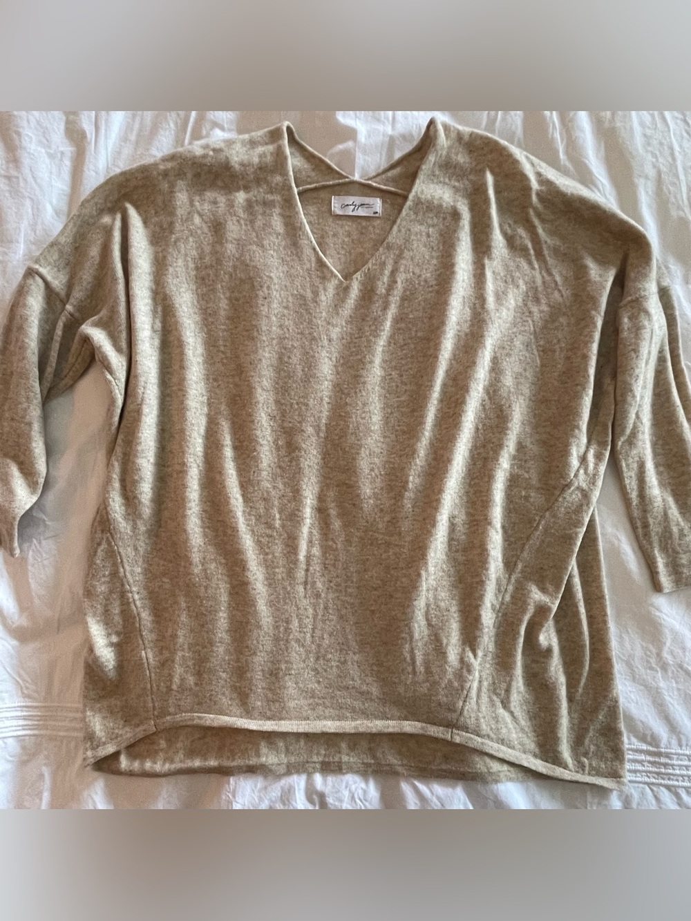 Carly Jean Los Angeles oatmeal V-neck knit top
